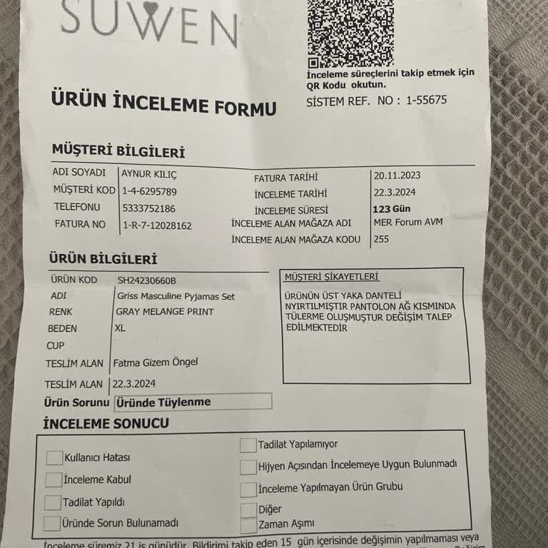 Suwen Pijama Ürün Tüylenme Ve Yırtılma Sorunu