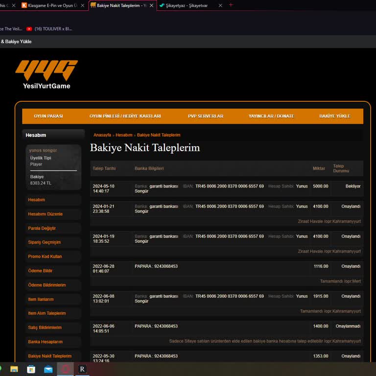 Yeşilyurtgame.com Bakiye Nakit Talebi