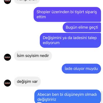 Elwear (Elwearsc) Shopier'den Aldığım Ürünün Değişimi Yapılmıyor