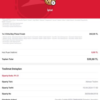 Pizza Hut Çift Sipariş Sorunu Ve İade Talebi