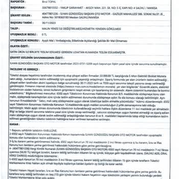 Mondial Motor Elektrikli Motor Satış Sonrası Hizmet Şikayeti