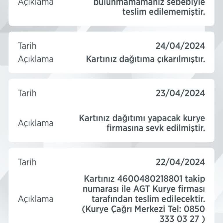 AGT Kurye (aynigunteslim.com) 1 Aydır Teslim Edilemeyen Kredi Kartı Ve İletişim Sorunu