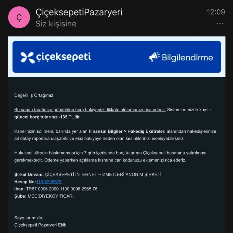 Çiçek Sepeti Benden Hakları Olmayan Haksız Ödeme İstiyor