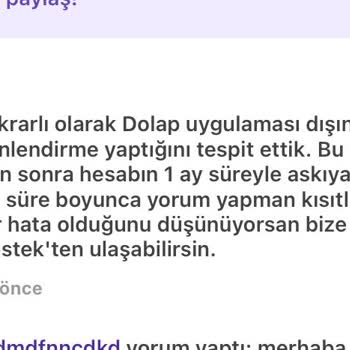 Dolap Hesabım Sürekli Askıya Alınması