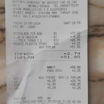 Migros Evde Fişi Kontrol Ettim Fazla Ücretlendirme Var