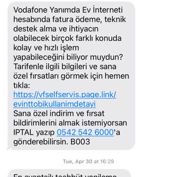 Vodafone Net Vodafone Yanımda Dan SMS Almak İstemiyorum
