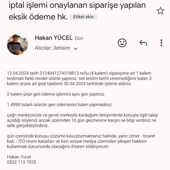 A101 Extra Online Satış, İptal Ettiği Siparişin Parasını İade Etmiyor.