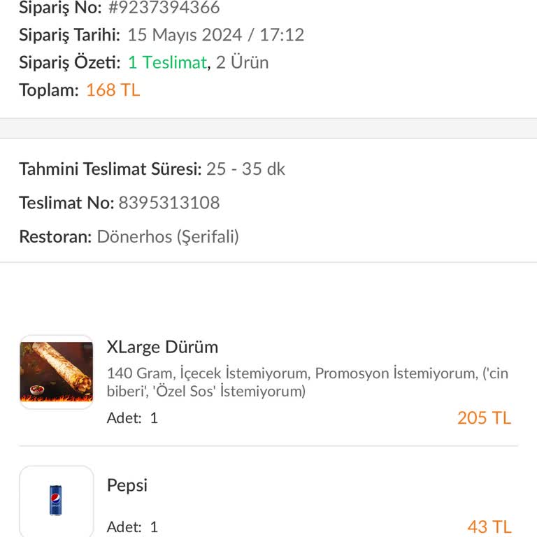 Trendyol Yemek Eksik Gelen Sipariş!