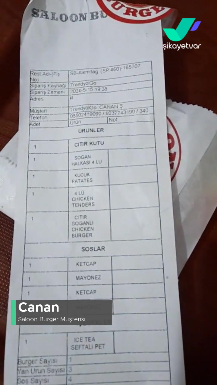 Saloon Burger Eksik Ve Kalitesiz Ürün videonun kapak resmi