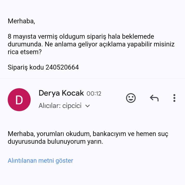 Cipcici Perde Ürün Teslim Edilmeme Ve Ulaşılamama