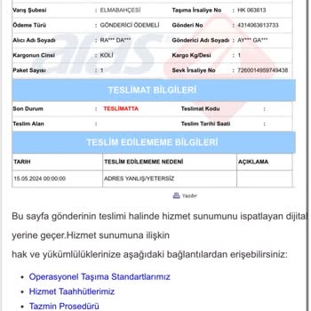 Aras Kargo Elmabahçesi Şubesinin İşini Sallamaması