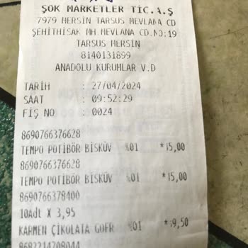 Şok Market Faturadaki Rakamlar Okunmuyor