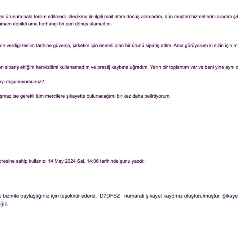 Avansas Şirketinden Verilen Kartvizit Siparişinin Şikayeti