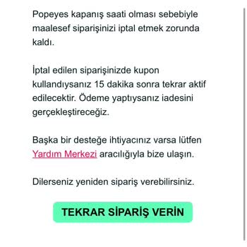 Yemek Sepeti Pişmanlık