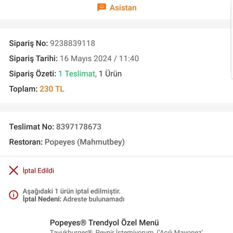 Trendyol Yemek Adrese Hiç Gelmeyen Kuryenin Siparişi İptal Etmesi
