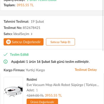 Trendyol Roidmi Eve Robot Süpürge Faturamı Bana Ulaştırın