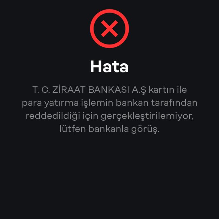 Papara Kartına Ziraat Bankası Kartı İle Para Yatıramıyorum.