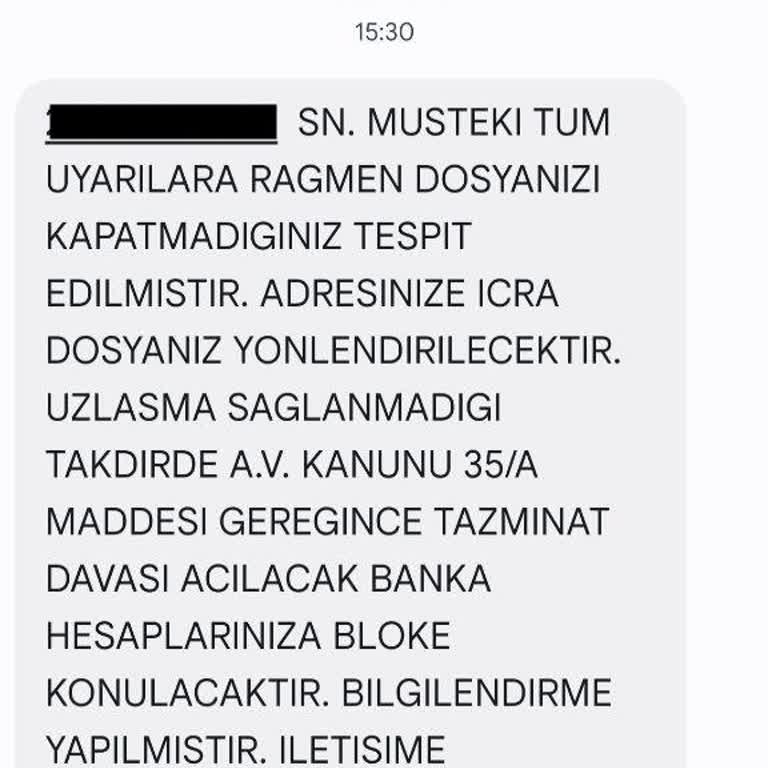 Hakara Hukuk Asılsız İcra Dosyası Mesajı