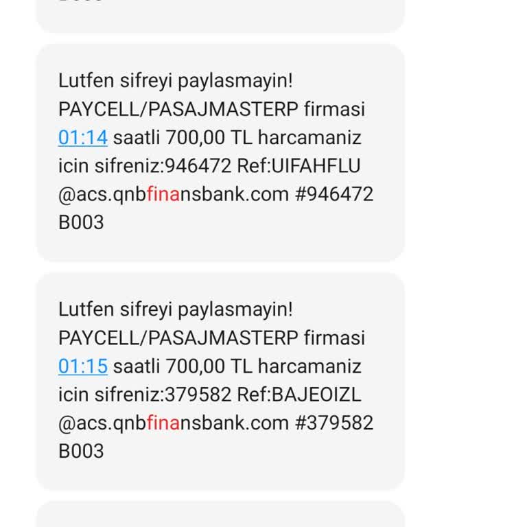 QNB Finansbank İnternet Üzerinden Yapılan Alışverişler İçin Gönderilen Şifreler