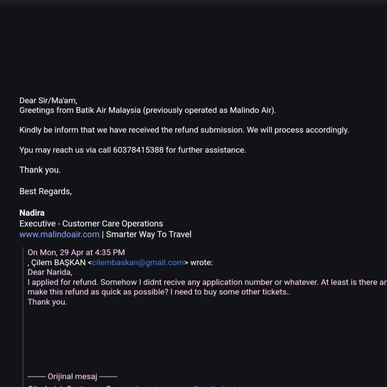 Batik Air Malaysia (Malindo Air) Batik Airways İptali