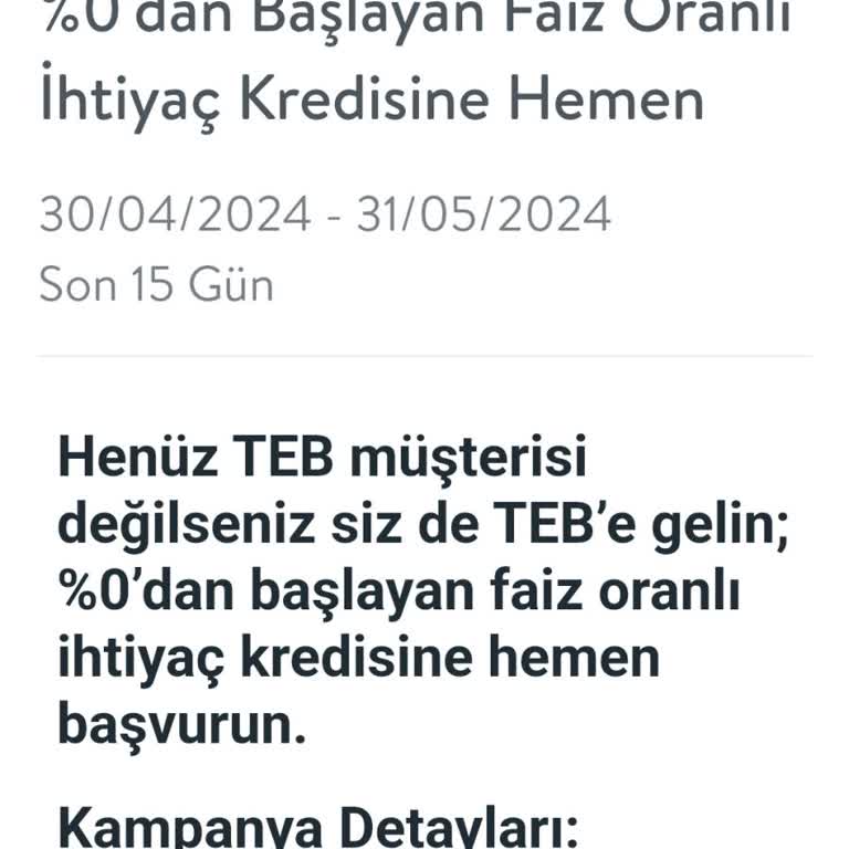 TEB Bankası 0 Faizli Kredi Yalanı