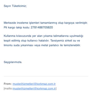 Korkmaz Mutfak Eşyaları Korkmaz Çatal Bıçak Takımım Paslandı