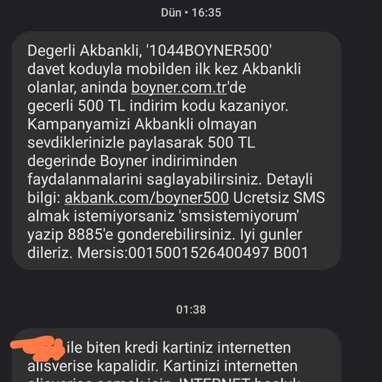 Akbank Sürekli Gelen Mesaj