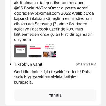 TikTok Hesabımın Kilidinin Açılması İçin Yardım