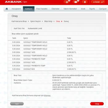 Akbank Yetkisiz Harcama İtiraz Formu-Yetkisiz Google Ads Para Çekimi