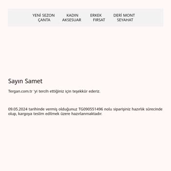 Tergan Deriden Stokta Olup Aldığım Ürün Teslim Edilmedi.