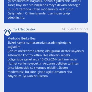 TurkNet İnternet Servis Sağlayıcısının Uzun Süreli Arıza Giderme Süreci