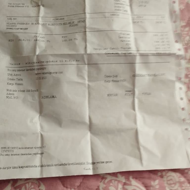 Huawei Kulaklık Arızası Vatan Bilgisayar'dan Alınan