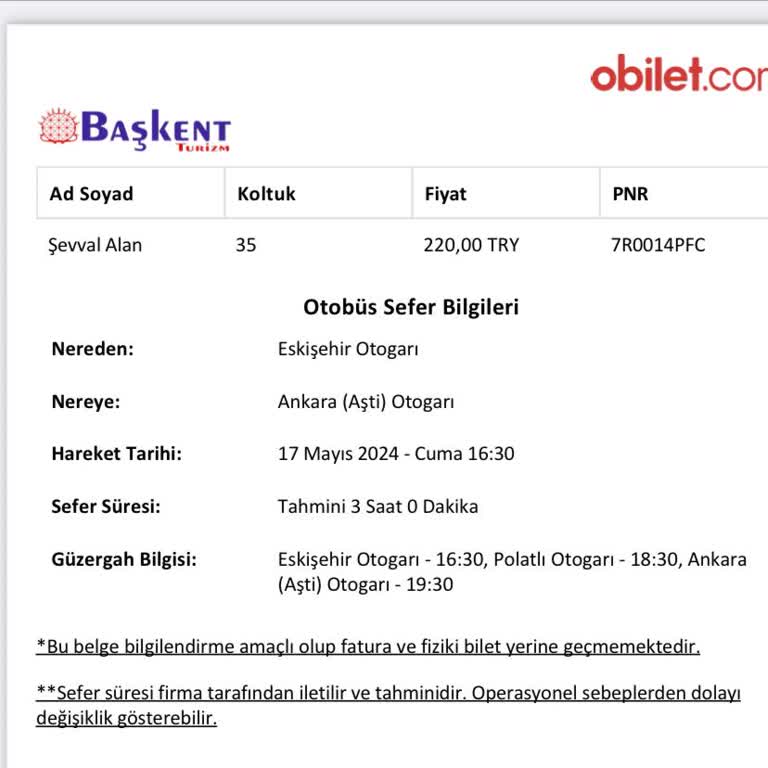 Obilet-Başkent Turizmin Eskişehir Otogarındaki Peron No Belli Değil