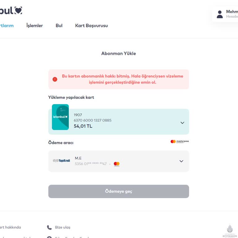 BELBİM (İstanbulkart) Abonman Uyarısı Öğrencilik Durum Beyanı