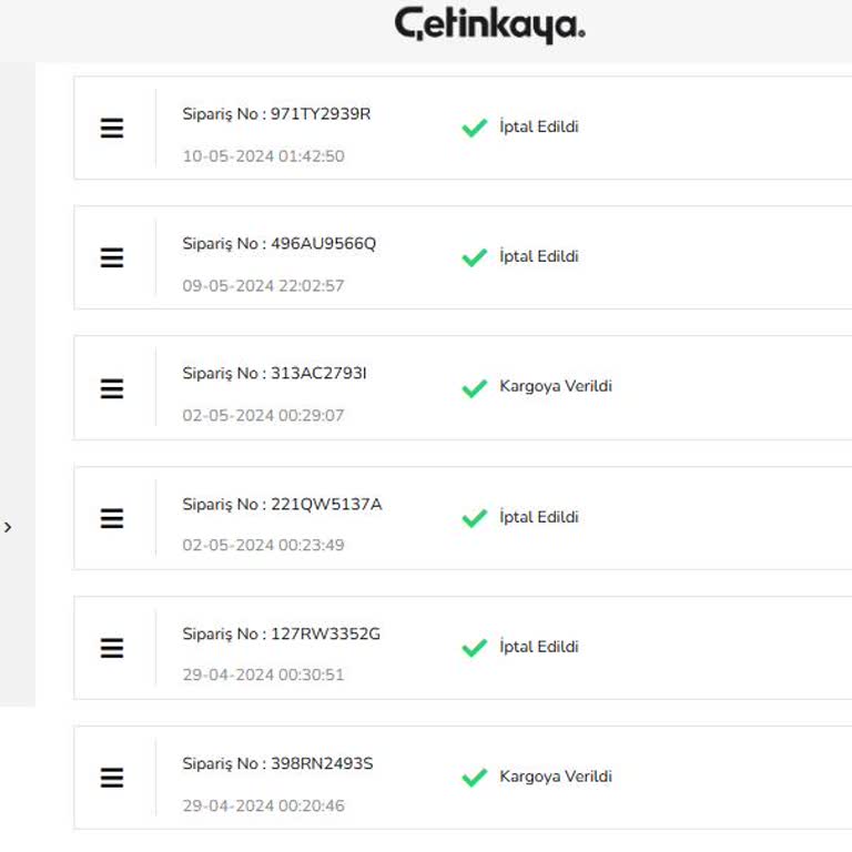 Çetinkaya.com.tr Hem Stokçuluk Yapıyor Hem Ürünleri Göndermiyor.