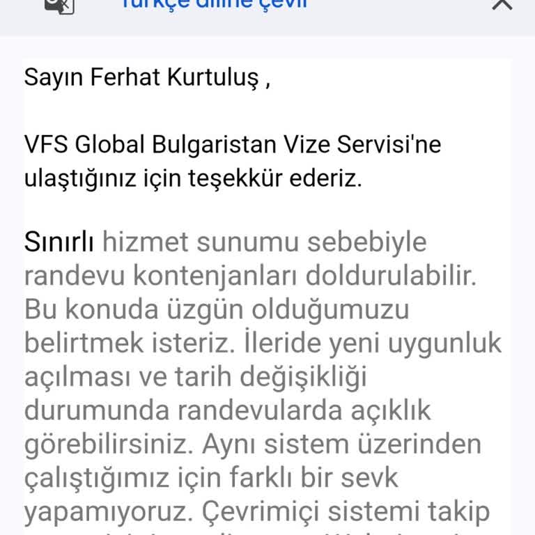 VFS Global VFS Bulgaristan Vizesi Randevu Yok