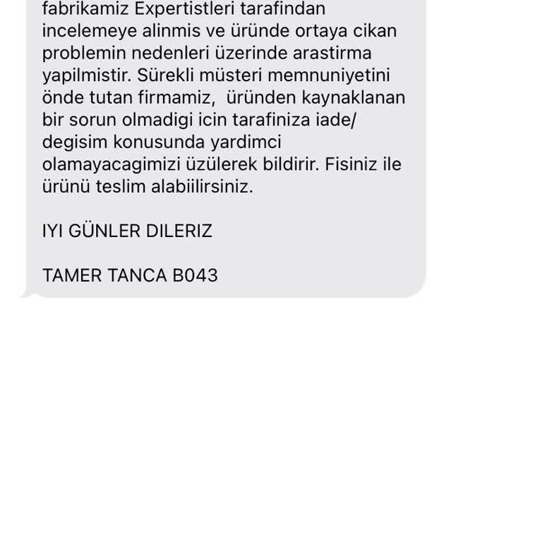 Tamer Tanca Pişmanlıktır. İade/değişim Onaylanmadı