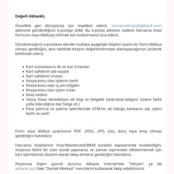 Akbank Bıkkınlığı Harcama İtiraz Formu / Hemen Hesabını Kapat