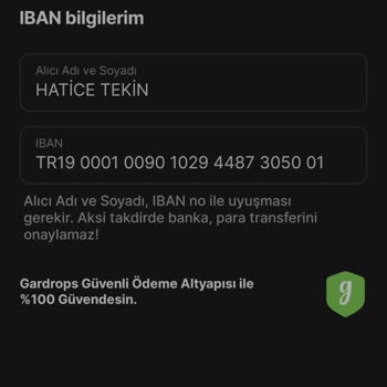 Gardrops IBAN Kabul Etmiyor