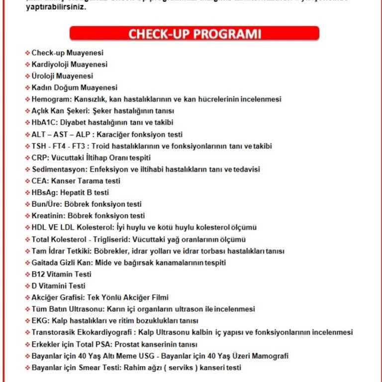 Medical Park Hastanesi Check, Up Programı Şikayet