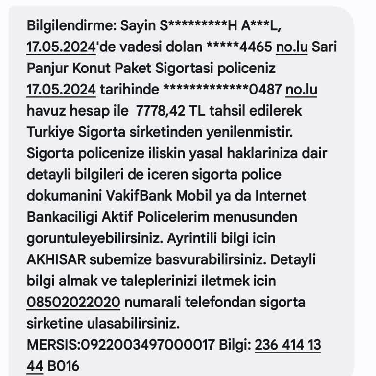 VakıfBank Sarı Panjur Konut Sigortası Habersizce Hesabımdan Para Çekti