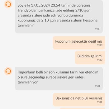 Trendyol Kuponları Geri Göndereceğiz Deyip Göndermiyor