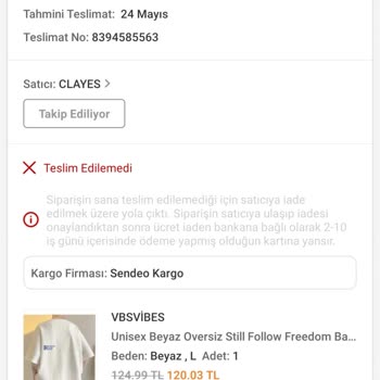 Sendeo Dağıtım Şubesine Varılmadan Ürün İadesi
