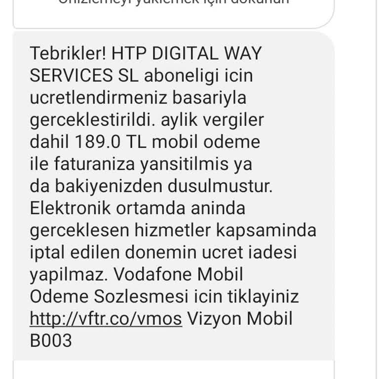 Vodafone Pay'den Gelen Bilgim Dışında Abonelik