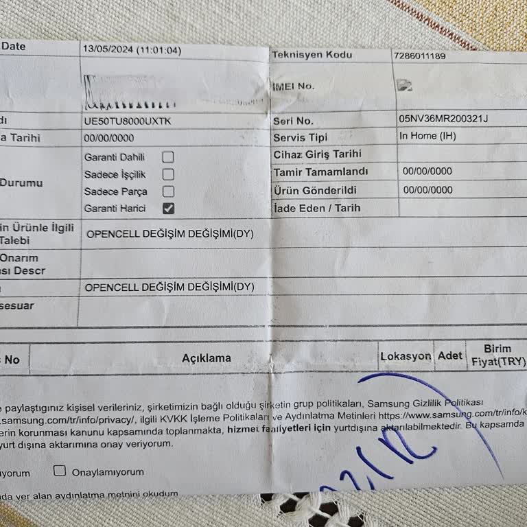 UE50TU8000UXTK Televizyon Paneli Arızası Teşekkürler Samsung