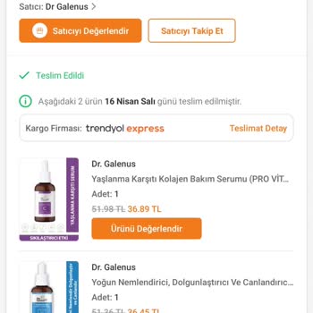 Dr. Galenus Trendyol'da Satılan Bozuk Serumlar Ve İlgisiz Firma