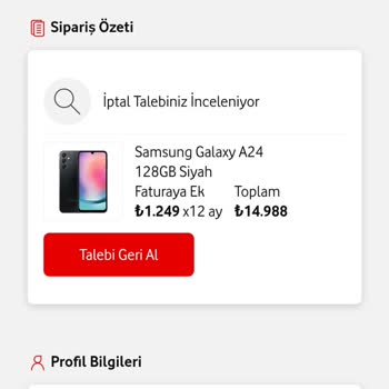 Vodafone Yanımda Telefon Siparişini İptal Etmiyor