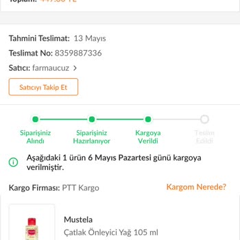 Mustela Aldığım Ürün Bana Ulaşmadı!