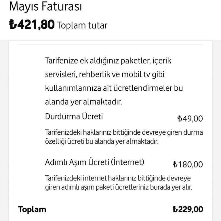 Vodafone Durdurma Özelliği Olduğu Halde Aşım Yapması