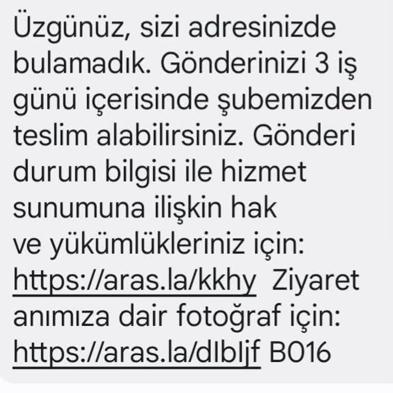 Aras Kargo Evde Bulamadık Mesajı